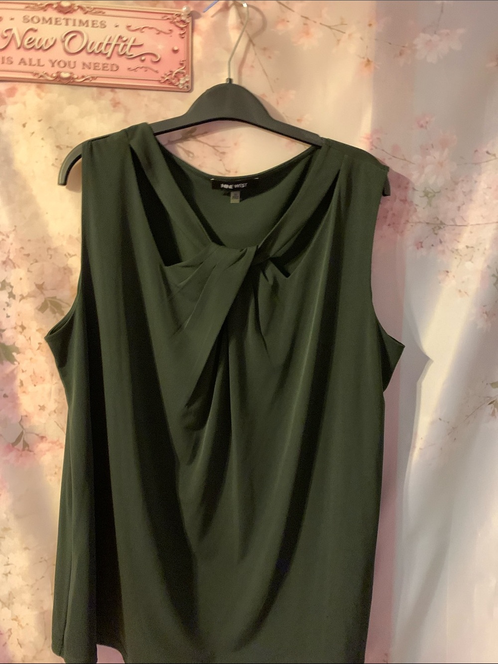 Nine West Dark Olive Twist-Neck Sleeveless blouse
